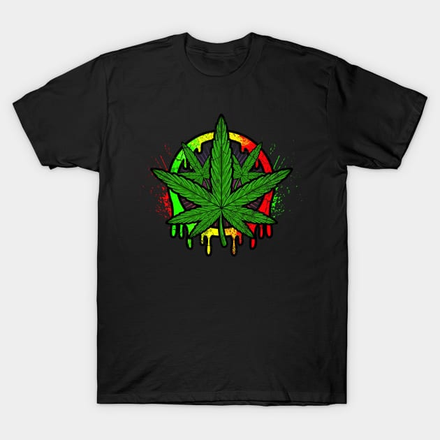 Marijuana Pot Leaf Weed Cannabis Art Graphic T-Shirt by E